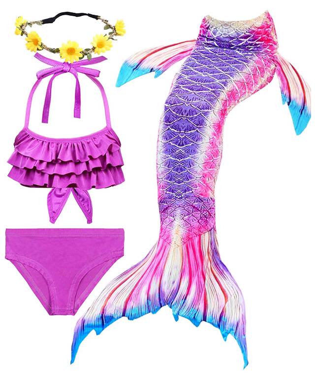 Mermaid Costume Bathing suit for Girls - 4pcs girls Tropical Mermaid