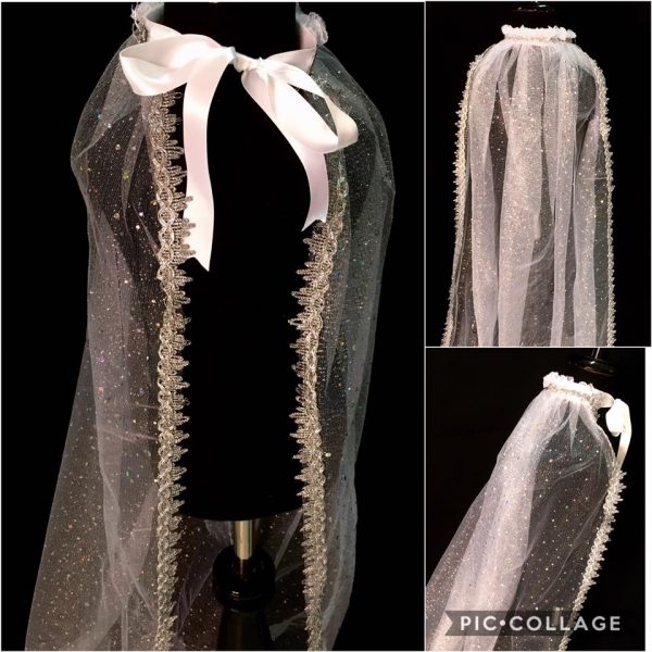 CAPE - 60in Silver glitter Elsa Frozen Cape - ONE SIZE