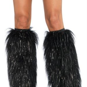 LEG WARMERS - Black Furry Lurex Leg Warmers