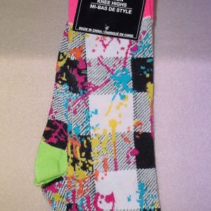 SOCKS - Black and white with color knee high socks