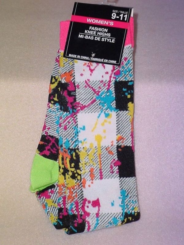 SOCKS - Black and white with color knee high socks