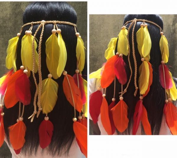 CUSTOM MADE Bohemian Feather Headband - Red, Orange, Yellow Goose Nagoire #9