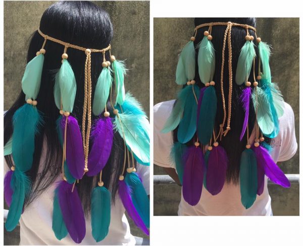 CUSTOM MADE Bohemian Feather Headband Teal Mint and Purple Goose Nagoire