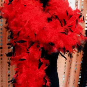 CHANDELLE FEATHER BOAS – 65g Special Dyed Red w/Black Tips 72″long