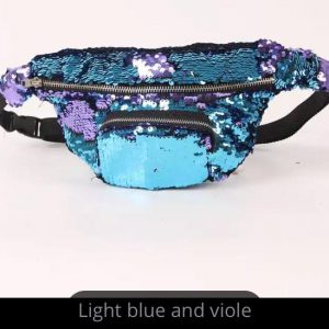 SEQUIN FANNY PACK - Double color sequin waist fanny pack - LT BLUE-VIOLET