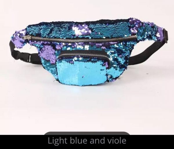 SEQUIN FANNY PACK - Double color sequin waist fanny pack - LT BLUE-VIOLET