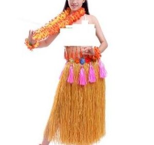 GRASS SKIRT - 4pcs Adult NATURAL Hawaiian thick grass tassel skirt set