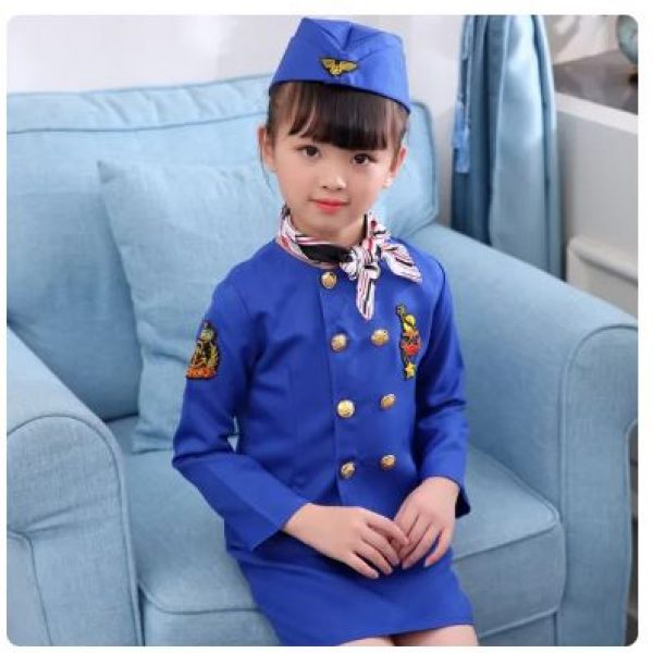 Career Day FLIGHT ATTENDANT – Girls Flight Attendant Costume BLUE Long Sleeve