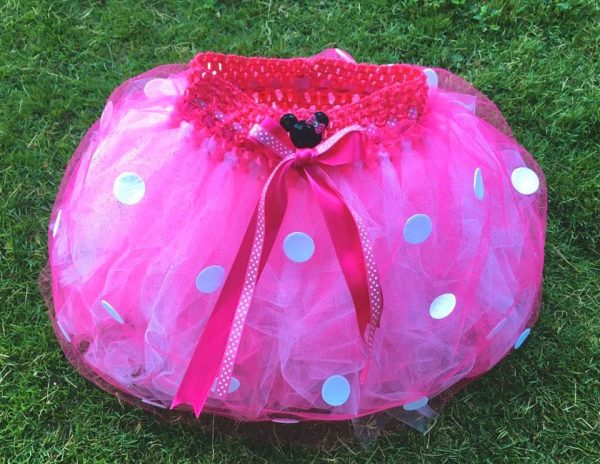 CUSTOM MADE Girls White/Pink Minnie Mouse Sparkle Tutu - 5yrs