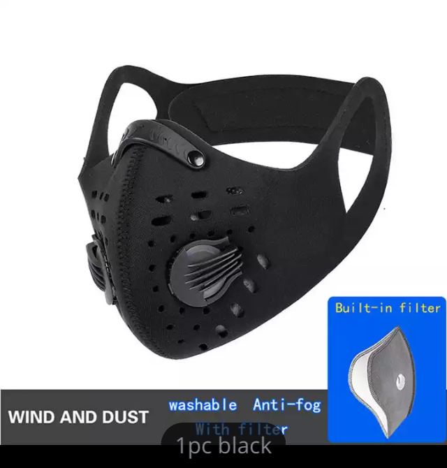 Anti-Dust Mask - KN95 PM2.5 Activated Carbon With Filter Anti-Pollution Face Mask - Smooth Black