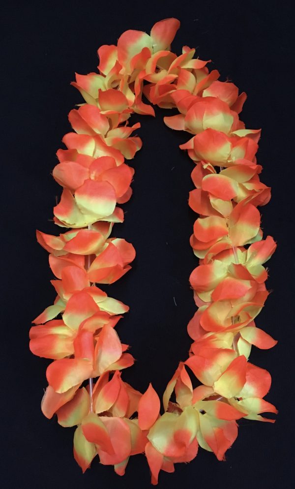 Hawaiian Floral Leis - Large Artificial NEON ORANGE-YELLOW Hawaiian Flower Necklace
