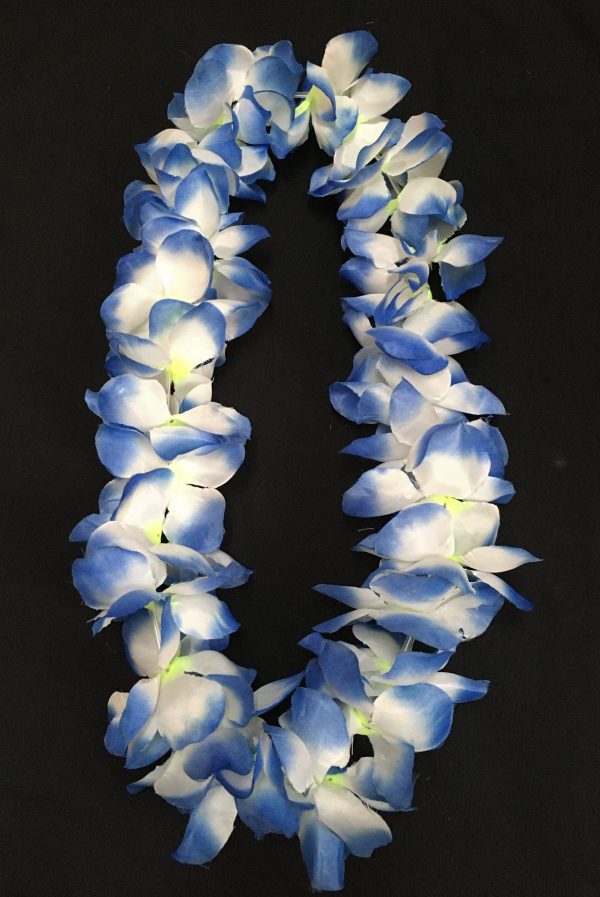 Hawaiian Floral Leis - Large Artificial BLUE-WHITE Hawaiian Flower Necklace