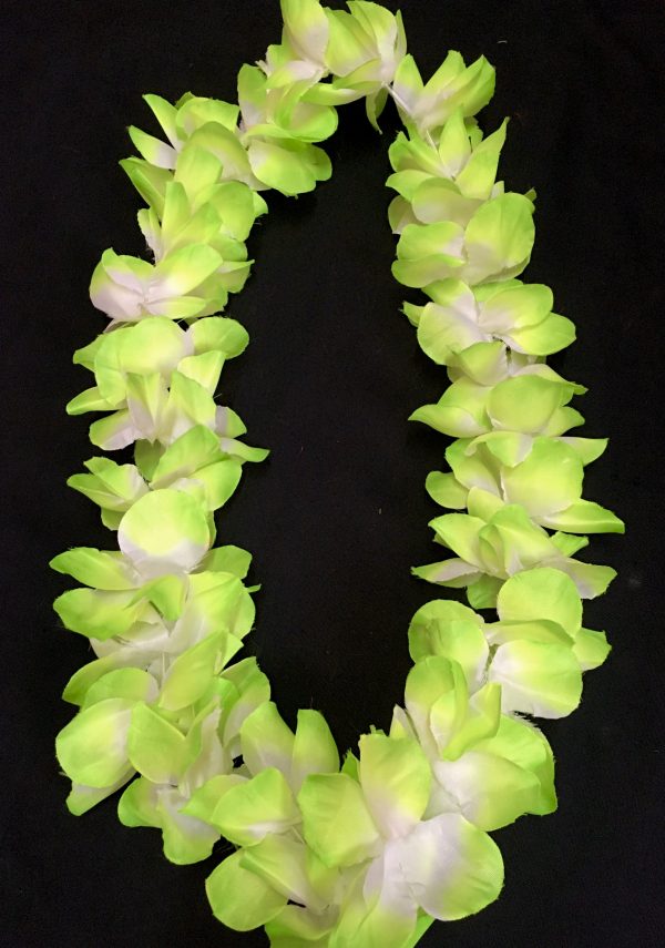 Hawaiian Floral Leis - Large Artificial GREEN-WHITE Hawaiian Flower Necklace