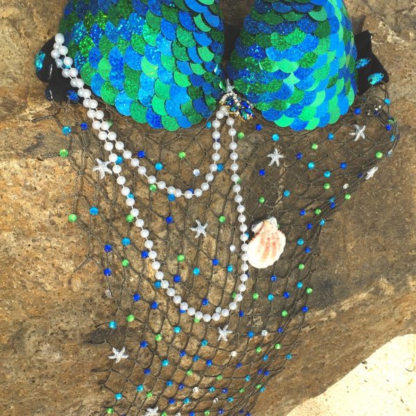 MERMAID BRAS – Custom made Hand made Sequin Mermaid Rave Bra (BLUE/GREEN)