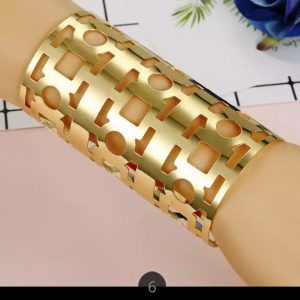Bracelet Cuff - Wide Cuff Geometric Hollow Bracelet (GOLD) #6