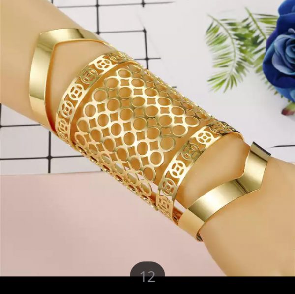 Bracelet Cuff - Wide Cuff Geometric Hollow Bracelet (GOLD) #12
