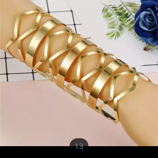 Bracelet Cuff - Wide Cuff Geometric Hollow Bracelet (GOLD) #13