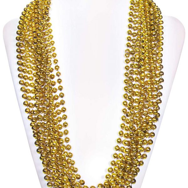 Mardi Gras Throw Beads – 7mm 33in – GOLD – 3pk