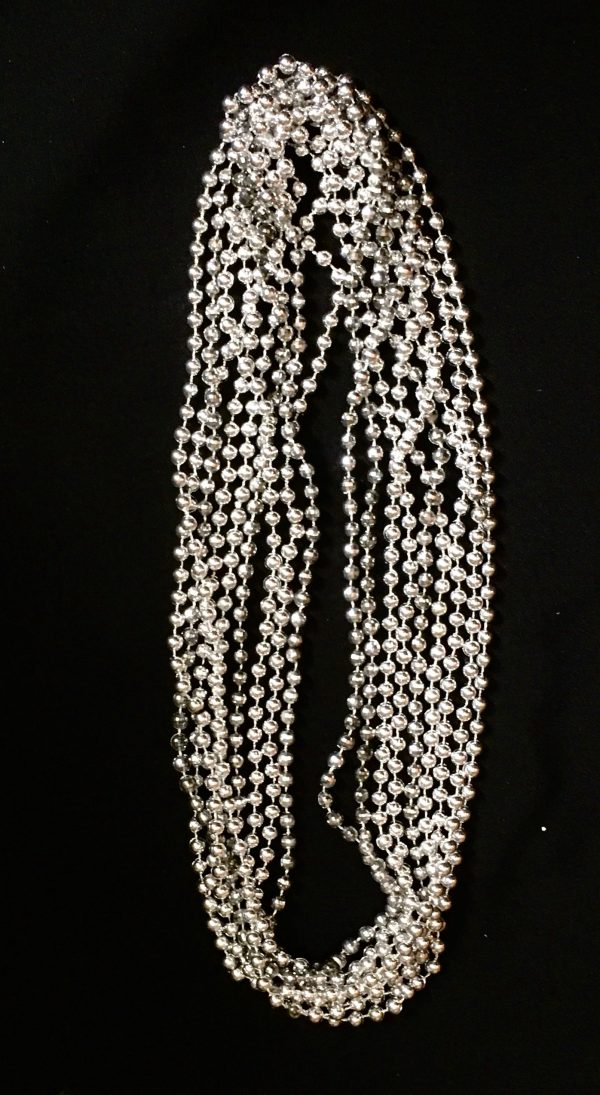 Mardi Gras Throw Beads - 7mm 33in - SILVER - 3pk