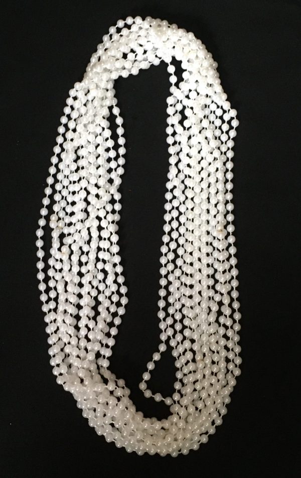 Mardi Gras Throw Beads - 7mm 33in - WHITE - 3pk