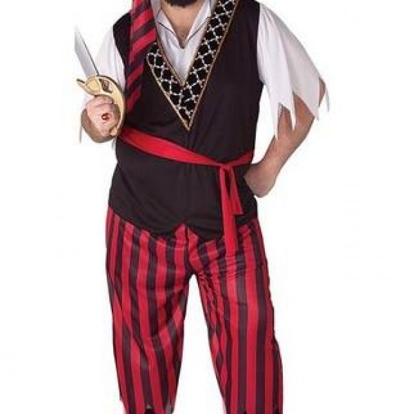 PIRATE – Mens Pirate Costume, Red-Black – PLUS SIZE