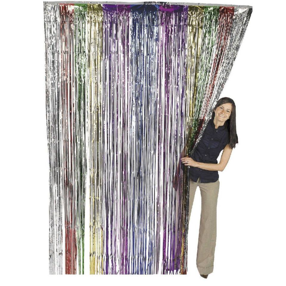 Tinsel Foil Fringe Curtains - 3.2ft x 9.8ft Metallic Rainbow Curtains