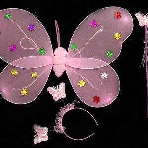 Butterfly Wings - Child Light up Fairy Wings with Wand and Headband - PINK
