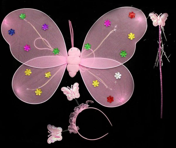 Butterfly Wings - Child Light up Fairy Wings with Wand and Headband - PINK