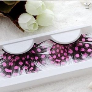 Guinea Fowl Feather Eyelashes - Pink