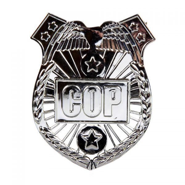 POLICE BADGE - Molded silver plastic Police/Cop Badge