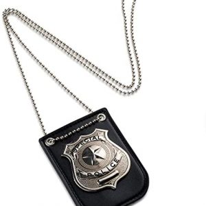 POLICE BADGE - Pretend SILVER Police Badge with chain and belt clip