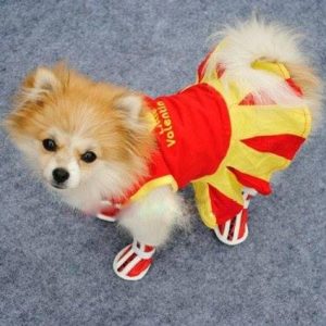 Red Candy Heart Circle Pattern Puppy Dog Apparel(M)