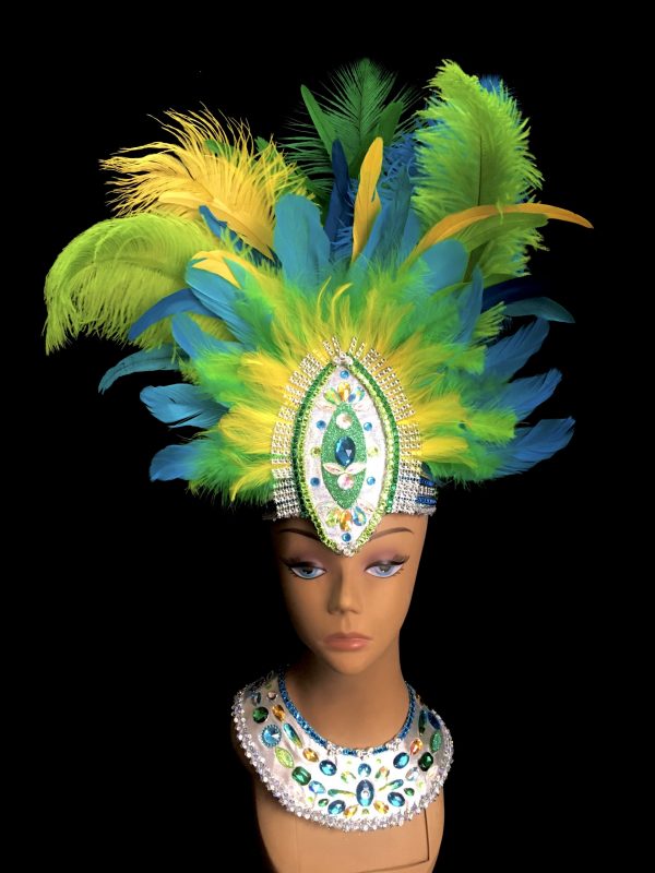 Rio Festival Carnival Feather + Rhinestone Head and Collar piece Set
