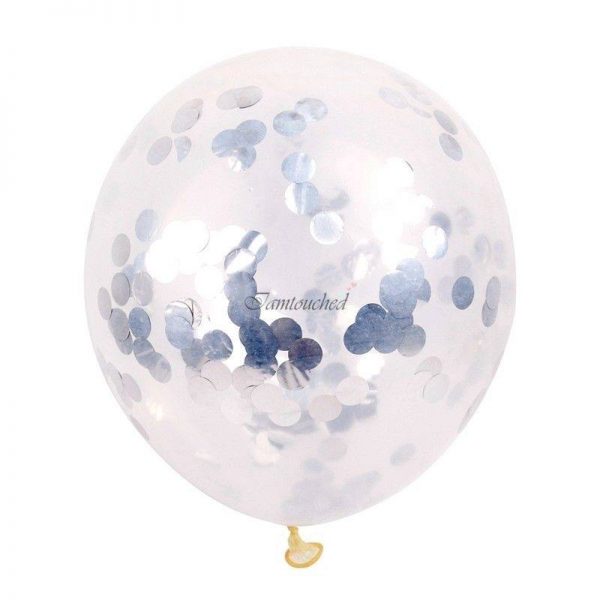 BALLOONS - Confetti Balloons 12in- Silver Foil Confetti Latex Balloons