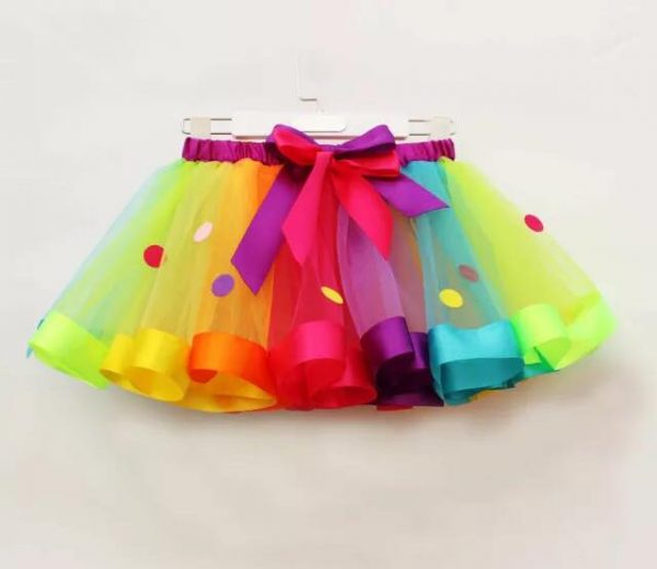 GIRLS RIBBON TUTU - Toddler MULTICOLOR Polka Dot Ribbon Tutu - SIZE: 3-4