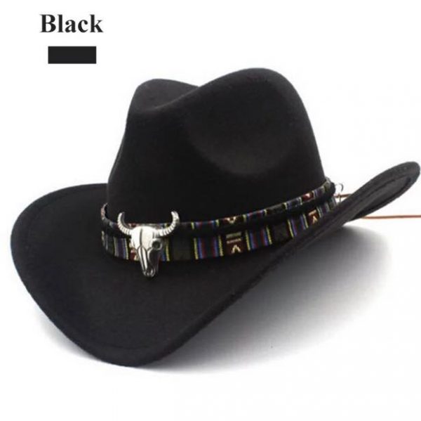 Western Woolen cloth Cowboy Hat - BLACK