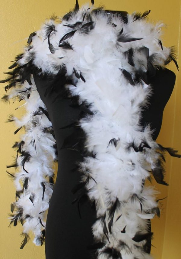 CHANDELLE FEATHER BOAS - 65g  Special Dyed White w/Black Tips  72"long