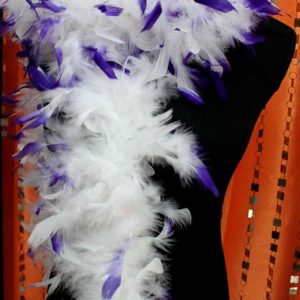 CHANDELLE FEATHER BOAS - 65g  Special Dyed White w/Purple Tips  72"long