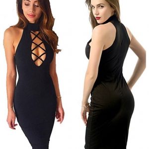 Womens BLACK Hanging Neck Hollow Out Bodycon Dress SIZE SMALL