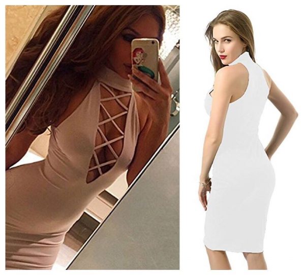 Womens WHITE Hanging Neck Hollow Out Bodycon Dress SIZE MEDIUM