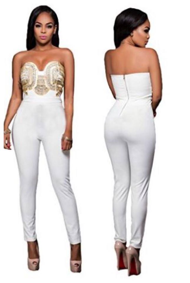 Women's WHITE Sexy Clubwear Bodycon Long Jumpsuit Rompers SIZE XLARGE