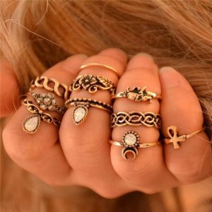 Knuckle Rings - 10pcs Gold Crystal Knuckle Midi Mid Finger Tip Stacking Ring Set Vintage New