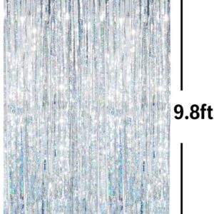 Tinsel Foil Fringe Curtains - 3.2 ft x 9.8 ft SHINY SILVER