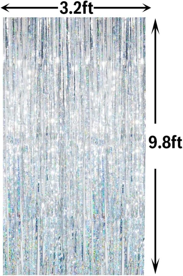 Tinsel Foil Fringe Curtains - 3.2 ft x 9.8 ft SHINY SILVER