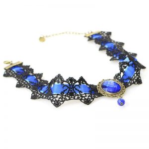 Lace Choker - Retro Lace Gem Gothic Victorian Style Choker - BLUE