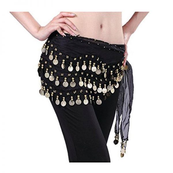Belly Dance Hip Scarf – BLACK 3 Row Coin Chain Belly Dance Hip Skirt