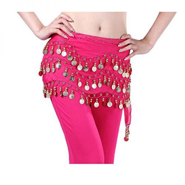 Belly Dance Hip Scarf – FUCHSIA 3 Row Coin Chain Belly Dance Hip Skirt