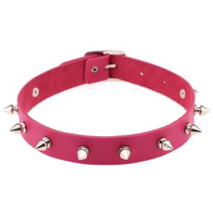 Spike Choker - FUCHSIA PINK Punk Rock Spike PU Leather Choker Collar
