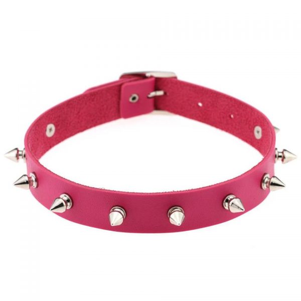 Spike Choker - FUCHSIA PINK Punk Rock Spike PU Leather Choker Collar