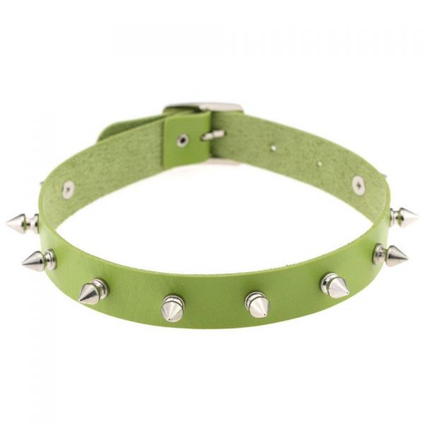 Spike Choker - GREEN Punk Rock Spike PU Leather Choker Collar
